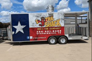 Food truck wrap for The Shack on a food trailer by 1st Class Graphics in Mansfield, TX
